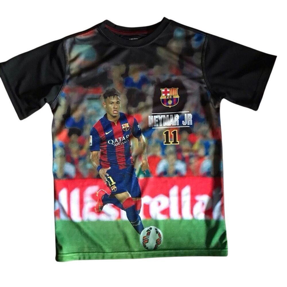 FCB Barcelona soccer shirt black Neymar Jr. Qatar airways New NWT boys size L